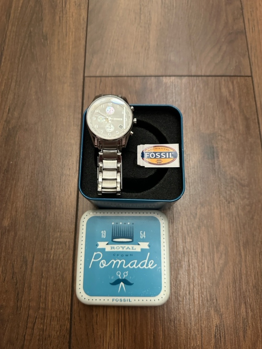 Fossil Men's Silver Stainless Steel Bracelet Watch with Blue Tin